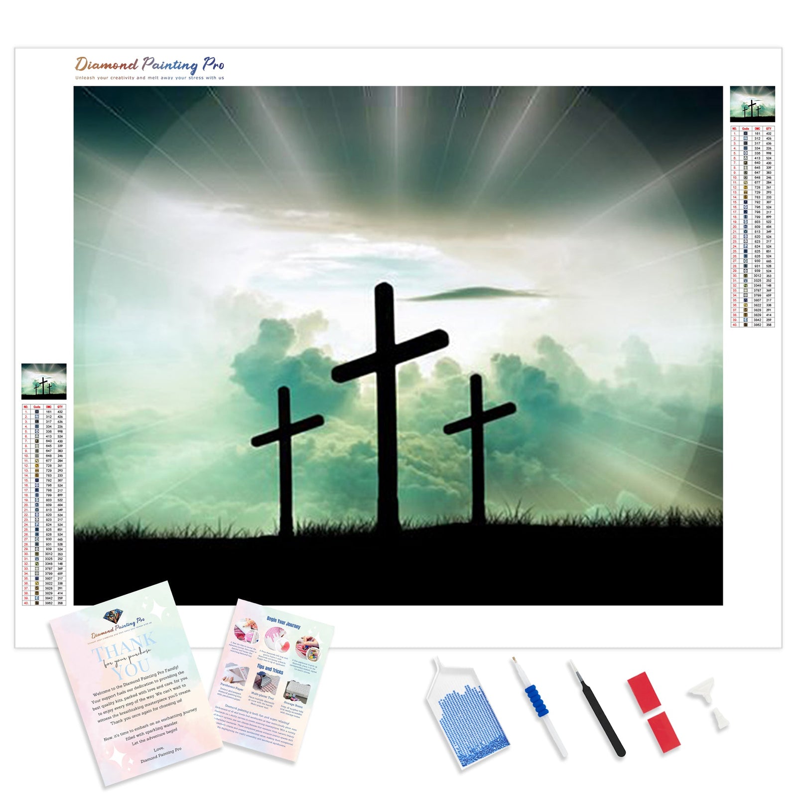 Crosses on the Hillside | Diamond Painting Kit - Full Drill - Square or Round Diamonds with AB Drills Option