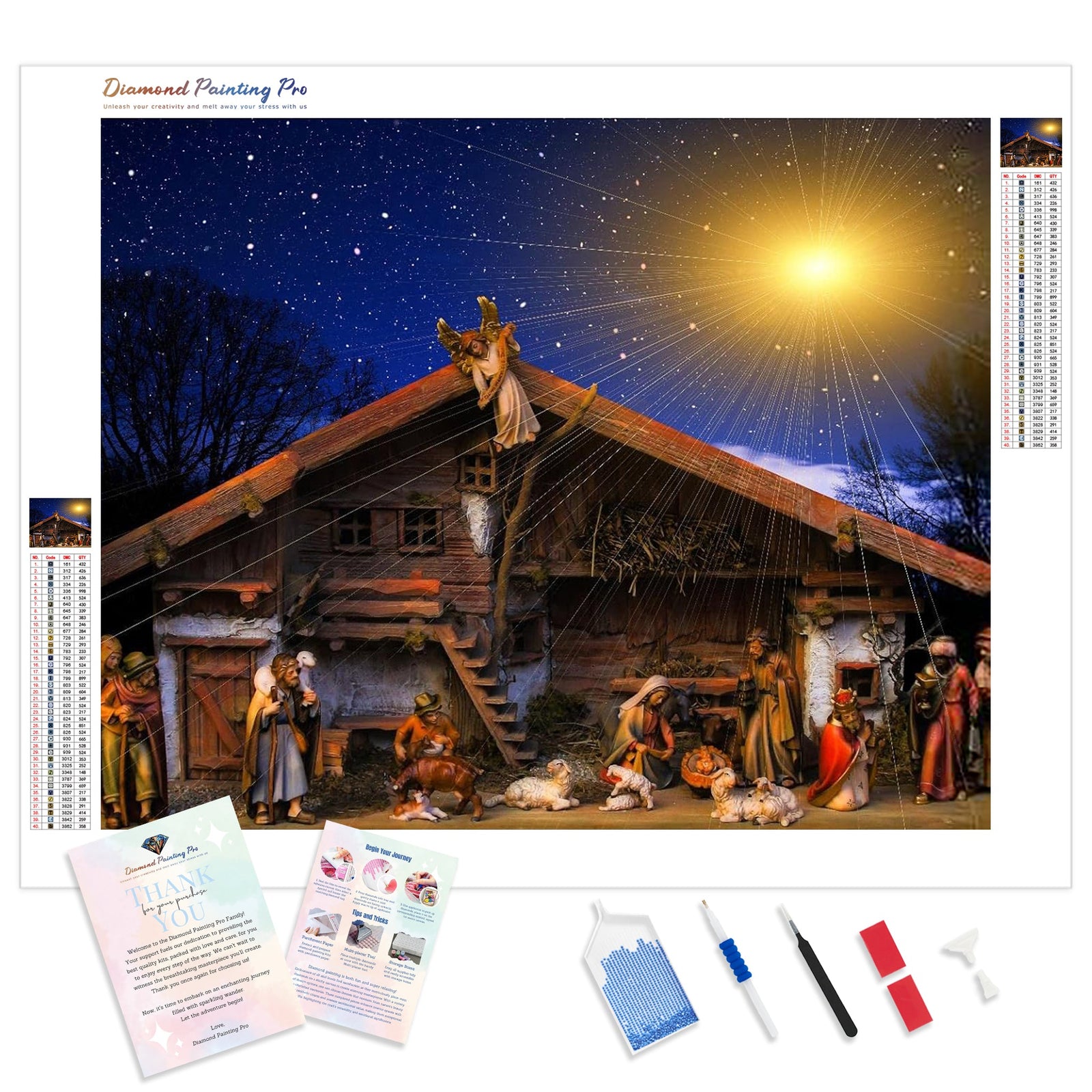 Moonlit Nativity Scene | Diamond Painting Kit - Full Drill - Square or Round Diamonds with AB Drills Option