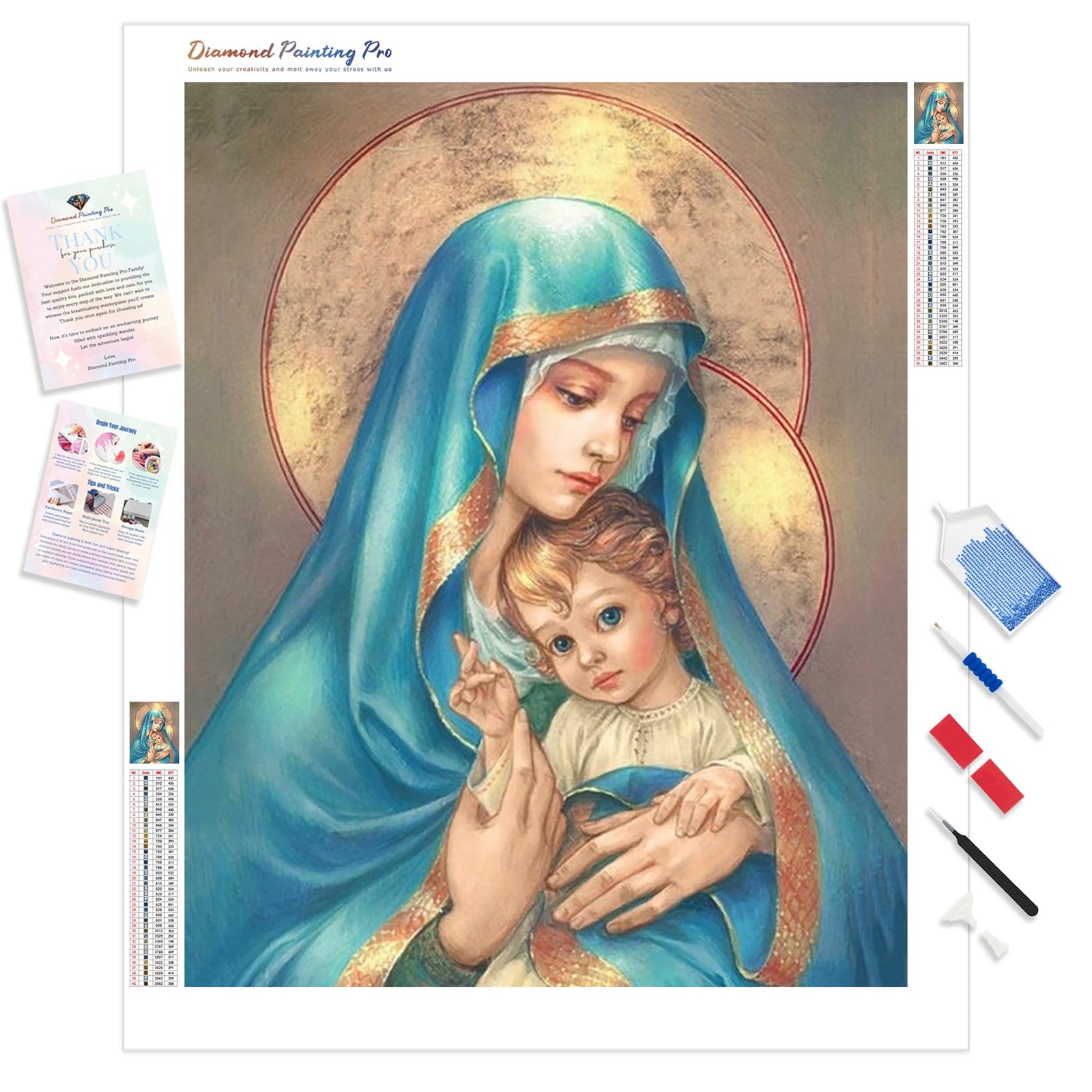 Virgin Mary with Jesus | Diamond Painting Kit - Full Drill - Square or Round Diamonds with AB Drills Option