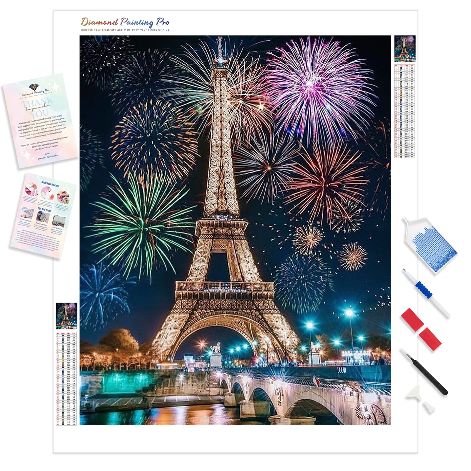 Fireworks over Eiffel Tower | Diamond Painting Kit - Full Drill - Square or Round Diamonds with AB Drills Option