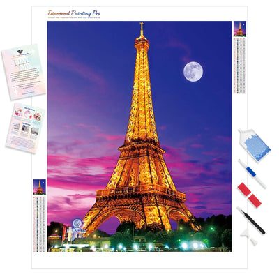 Paris Eiffel tower Night | Diamond Painting Kit - Full Drill - Square or Round Diamonds with AB Drills Option