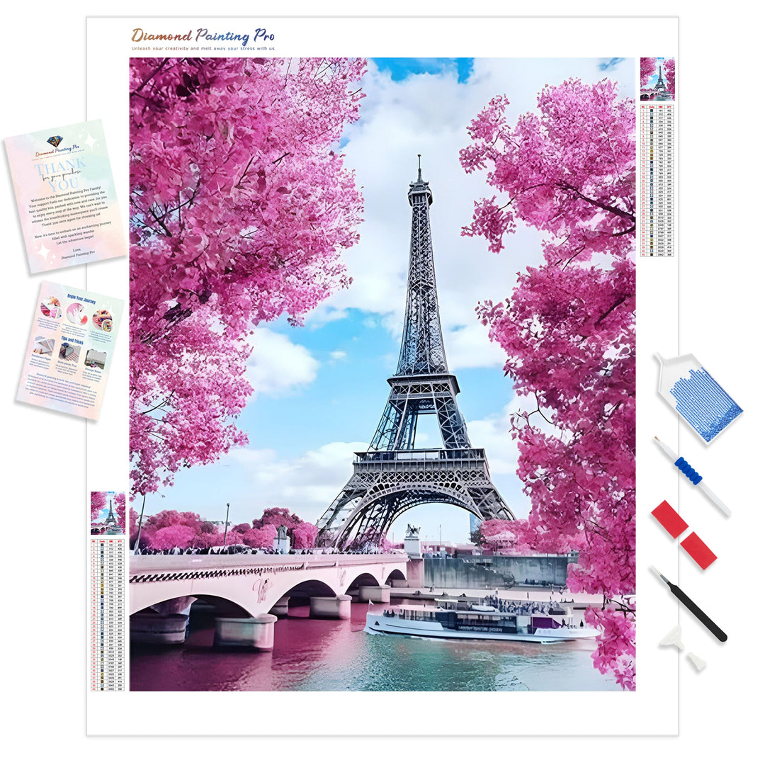 Eiffel Tower with Cherry Blossoms | Diamond Painting