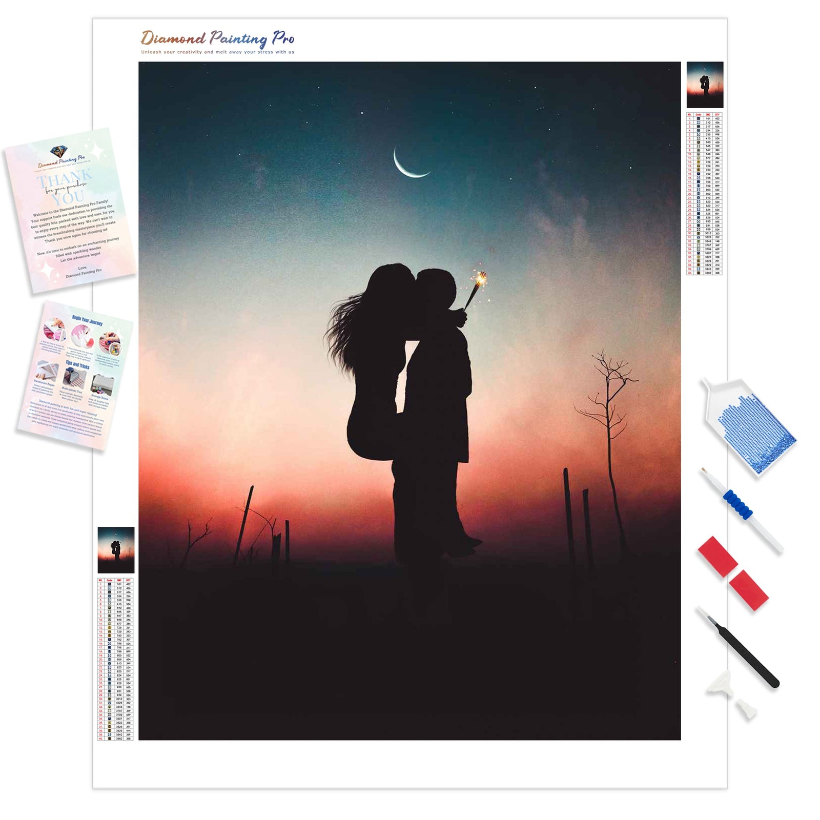 Crescent Moon Kiss | Diamond Painting Kit - Full Drill - Square or Round Diamonds with AB Drills Option