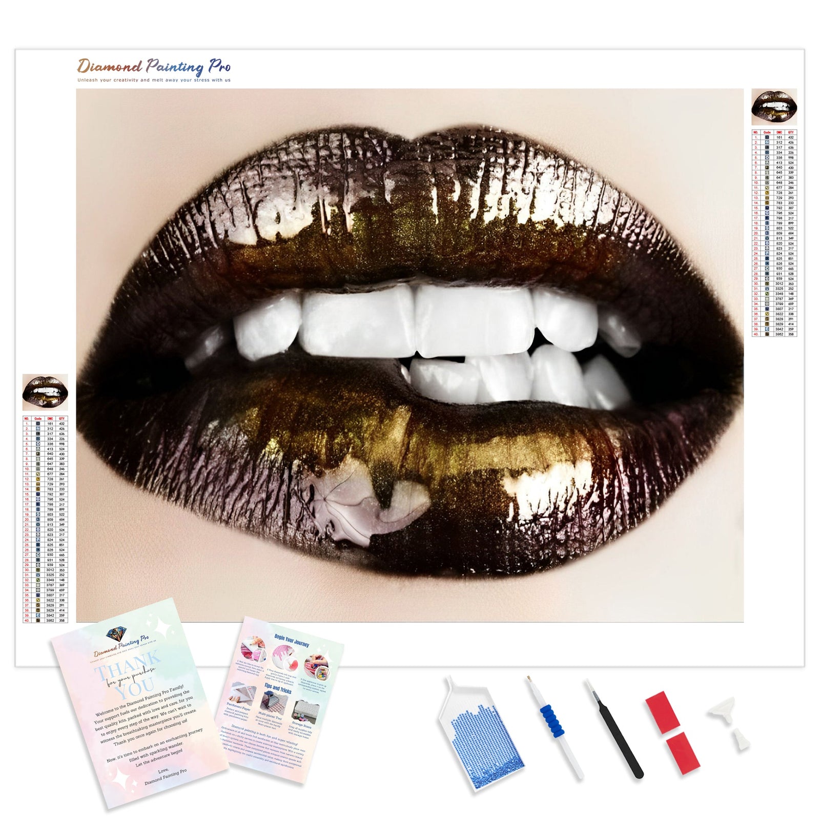 Black & Gold Lips | Diamond Painting Kit - Full Drill - Square or Round Diamonds with AB Drills Option