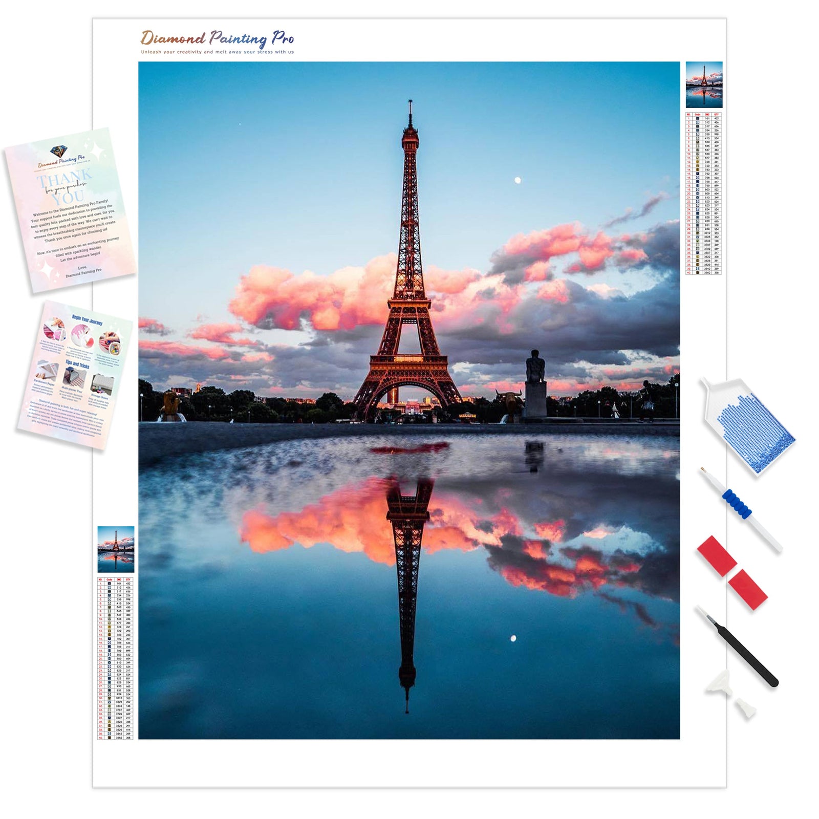 Eiffel Tower Reflections | Diamond Painting Kit - Full Drill - Square or Round Diamonds with AB Drills Option