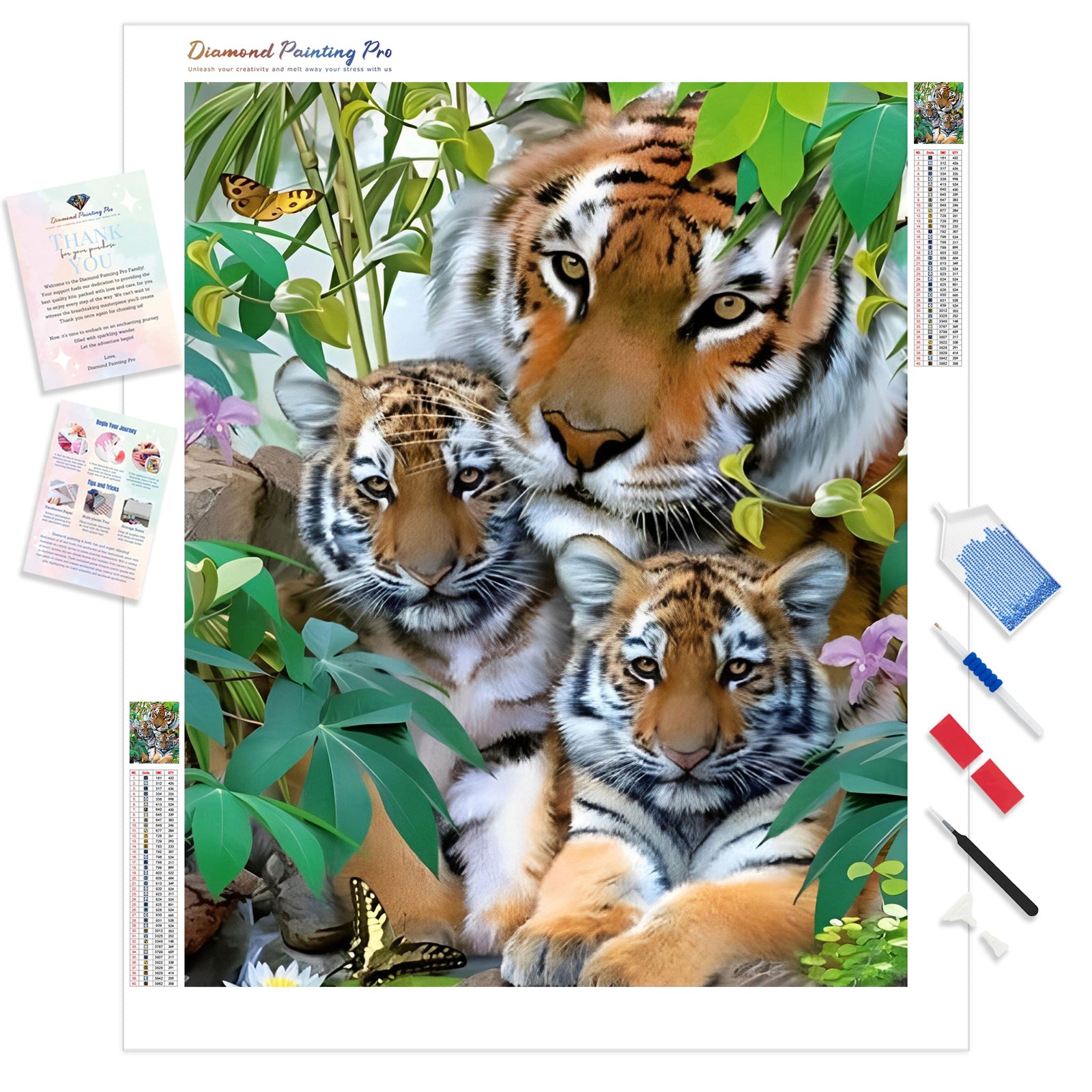 Tiger Family | Diamond Painting Kit - Full Drill - Square or Round Diamonds with AB Drills Option