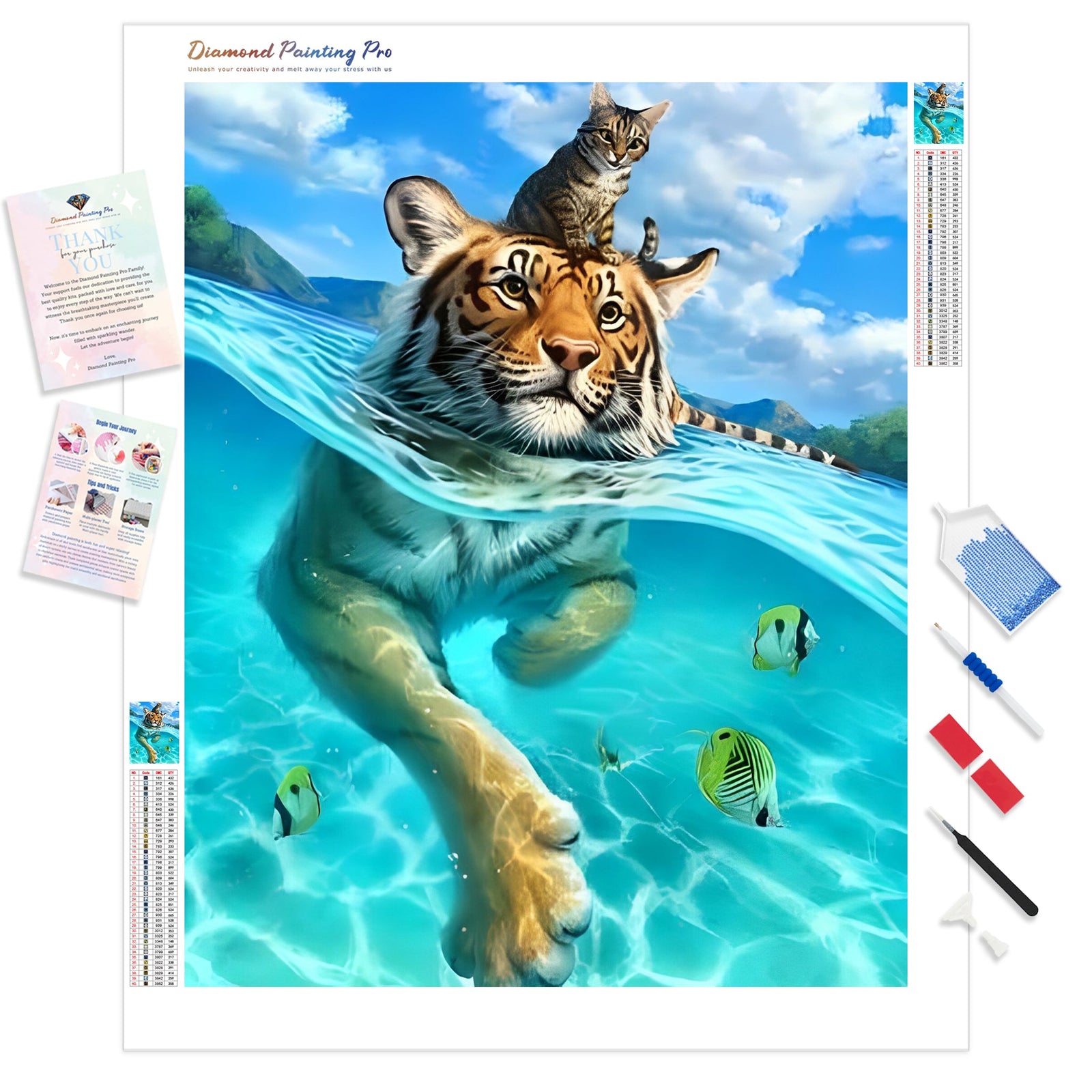 Cat in the Water | Diamond Painting Kit - Full Drill - Square or Round Diamonds with AB Drills Option