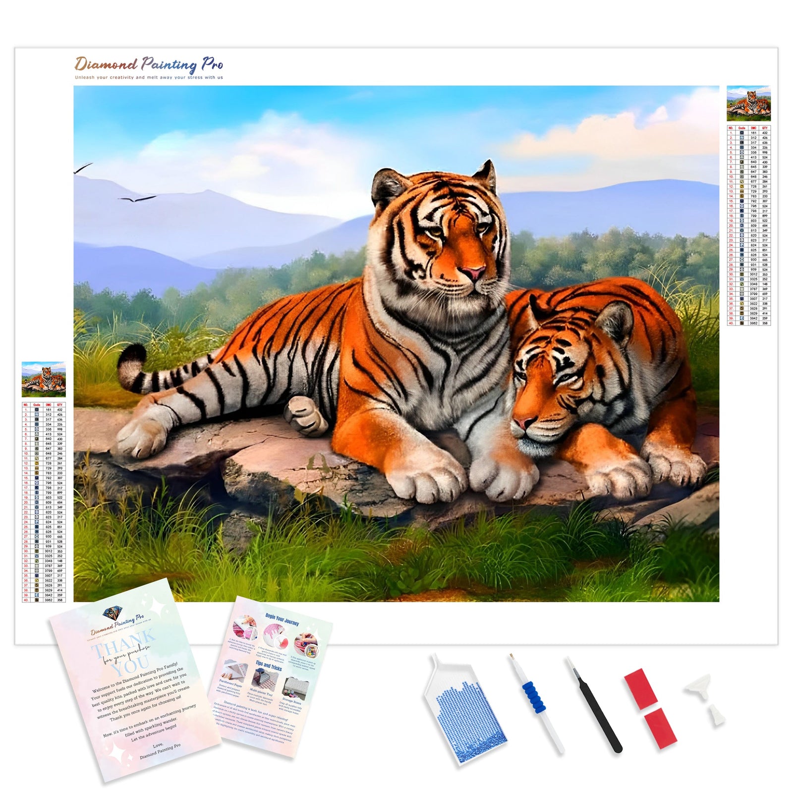 Two Tigers Relaxing | Diamond Painting Kit - Full Drill - Square or Round Diamonds with AB Drills Option