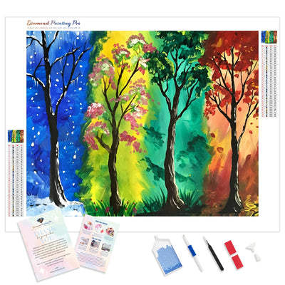 Four Seasons Colorful Tree | Diamond Painting Kit - Full Drill - Square or Round Diamonds with AB Drills Option