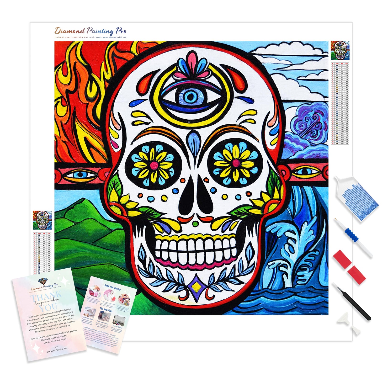 Four Seasons Sugar Skull | Diamond Painting Kit - Full Drill - Square or Round Diamonds with AB Drills Option