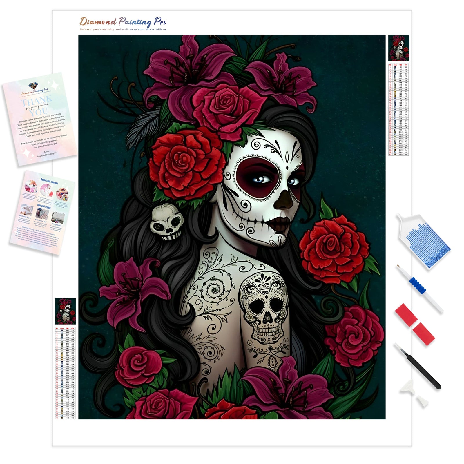 Santa Muerte Skull | Diamond Painting Kit - Full Drill - Square or Round Diamonds with AB Drills Option