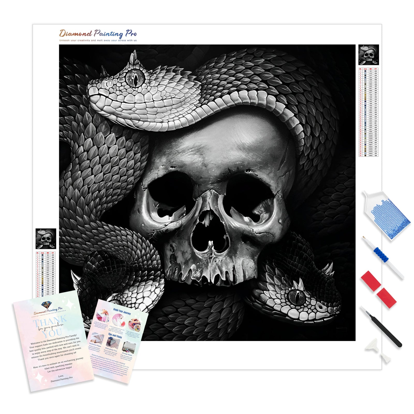 Serpents and Skull | Diamond Painting Kit - Full Drill - Square or Round Diamonds with AB Drills Option