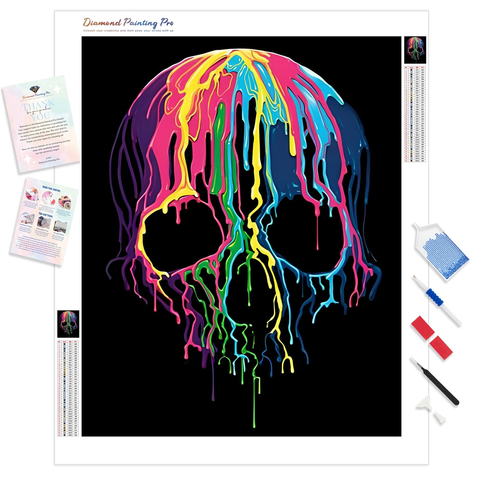 Color Drip Skull | Diamond Painting Kit - Full Drill - Square or Round Diamonds with AB Drills Option