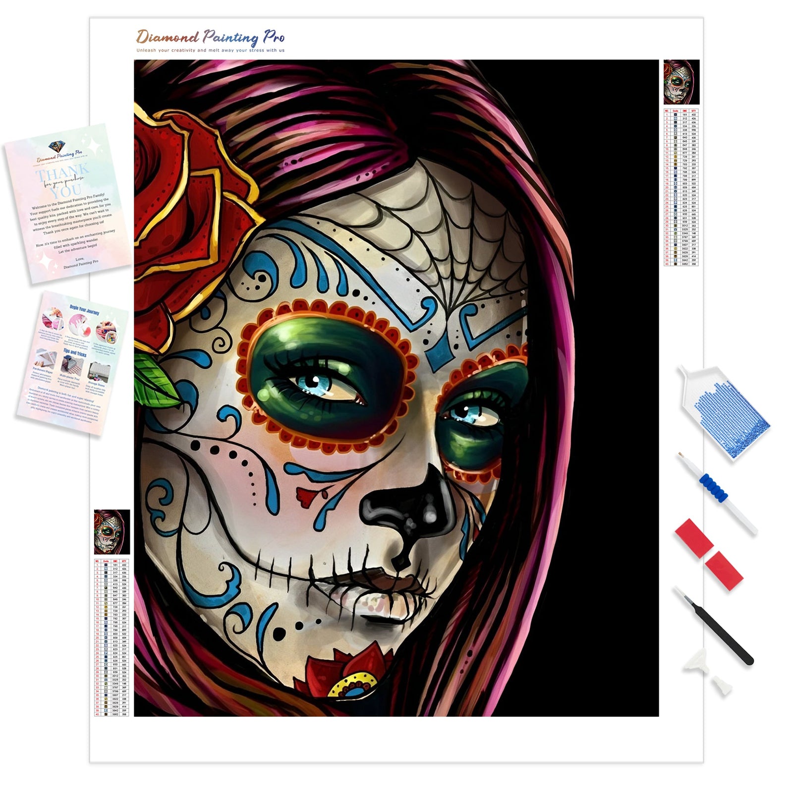 Sugar Skull Girl | Diamond Painting Kit - Full Drill - Square or Round Diamonds with AB Drills Option