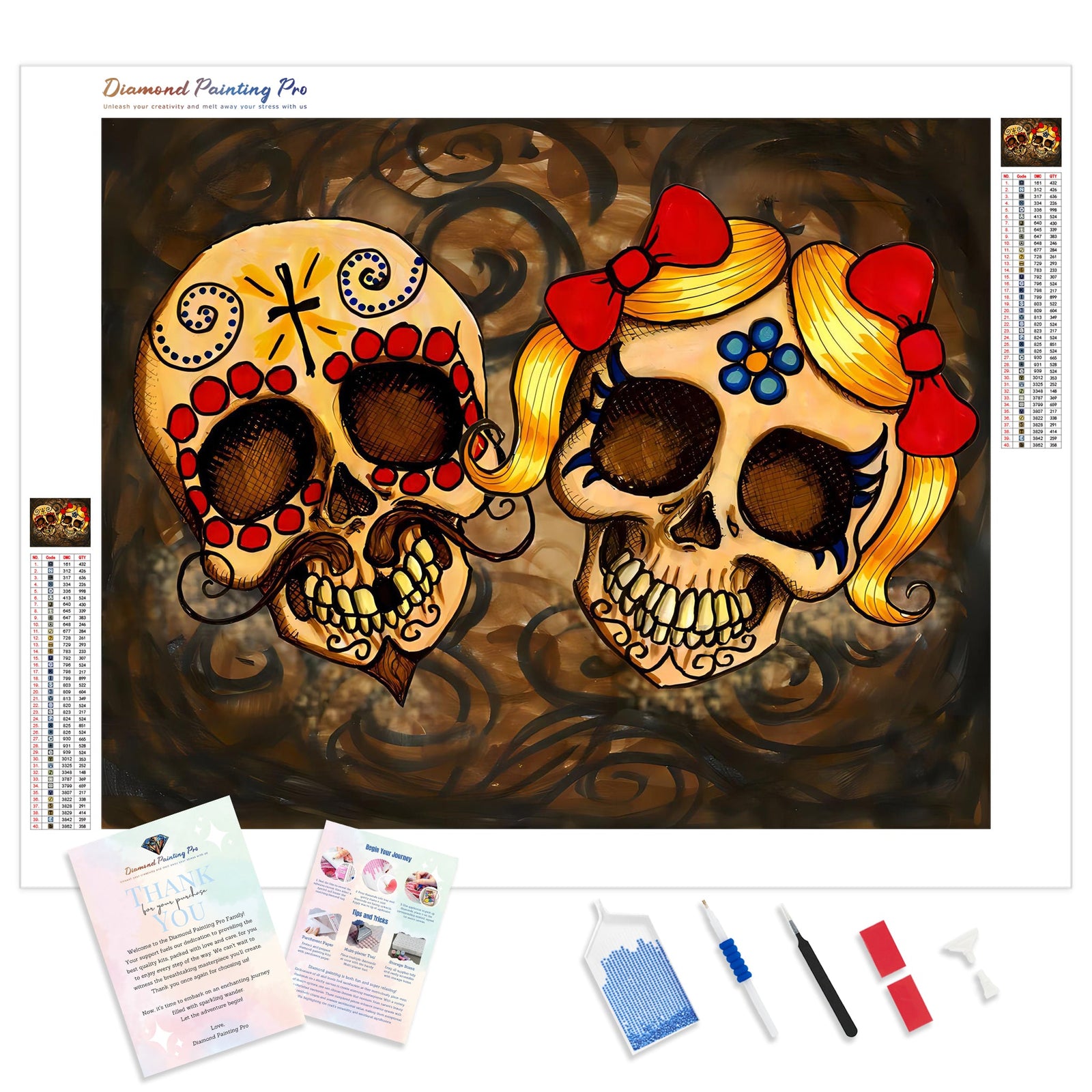 Sugar Skull Couple | Diamond Painting Kit - Full Drill - Square or Round Diamonds with AB Drills Option