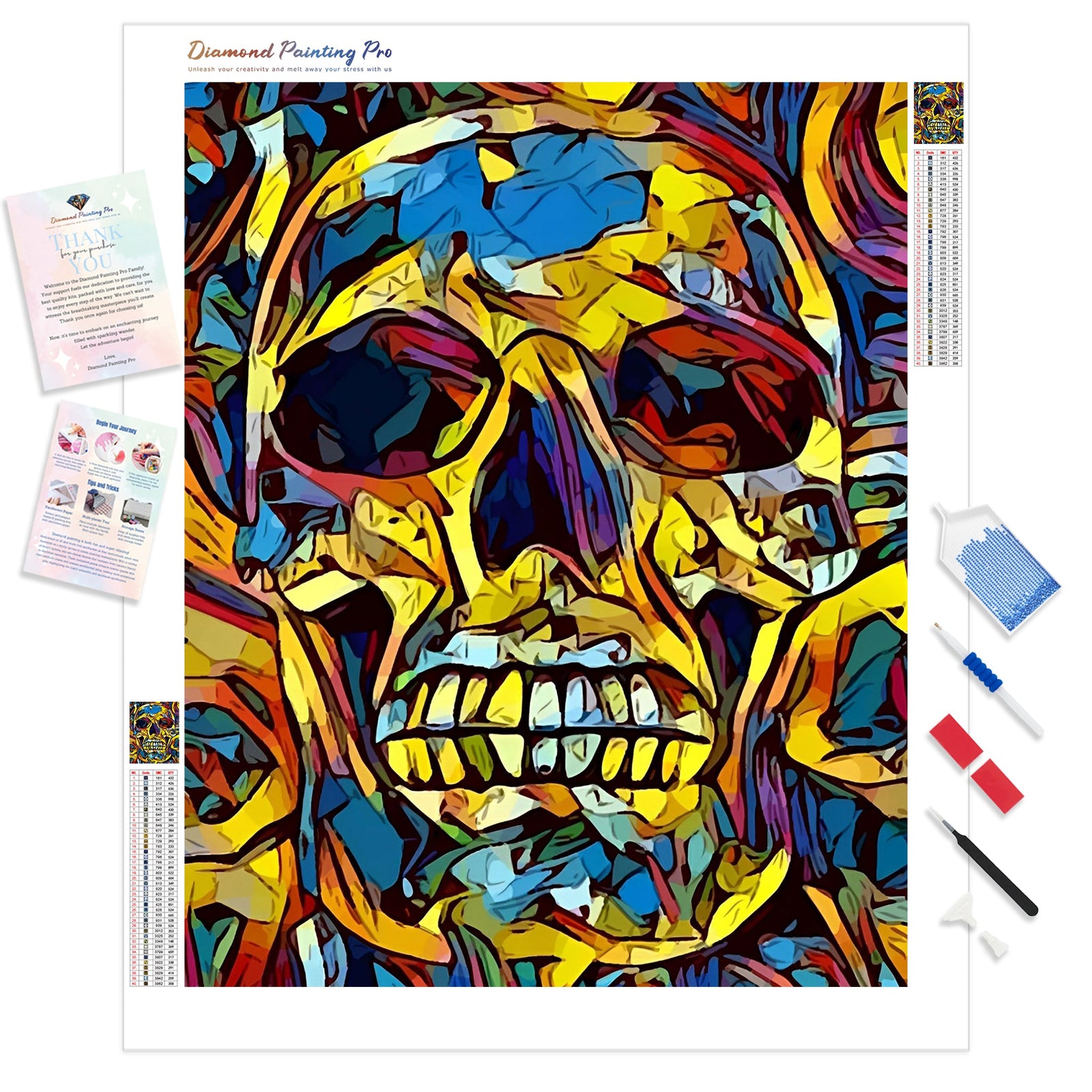 Abstract Rainbow Skull | Diamond Painting Kit - Full Drill - Square or Round Diamonds with AB Drills Option