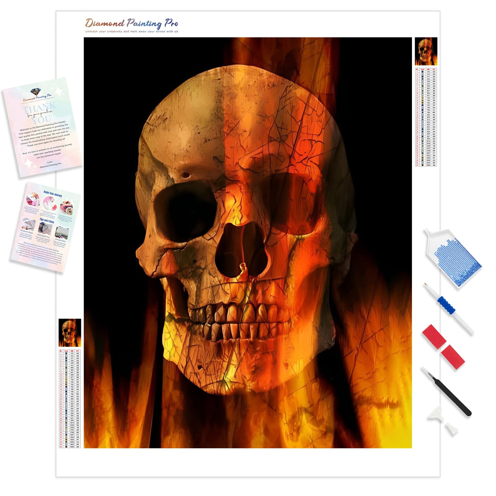 Flaming Skull and Crossbones | Diamond Painting Kit - Full Drill - Square or Round Diamonds with AB Drills Option