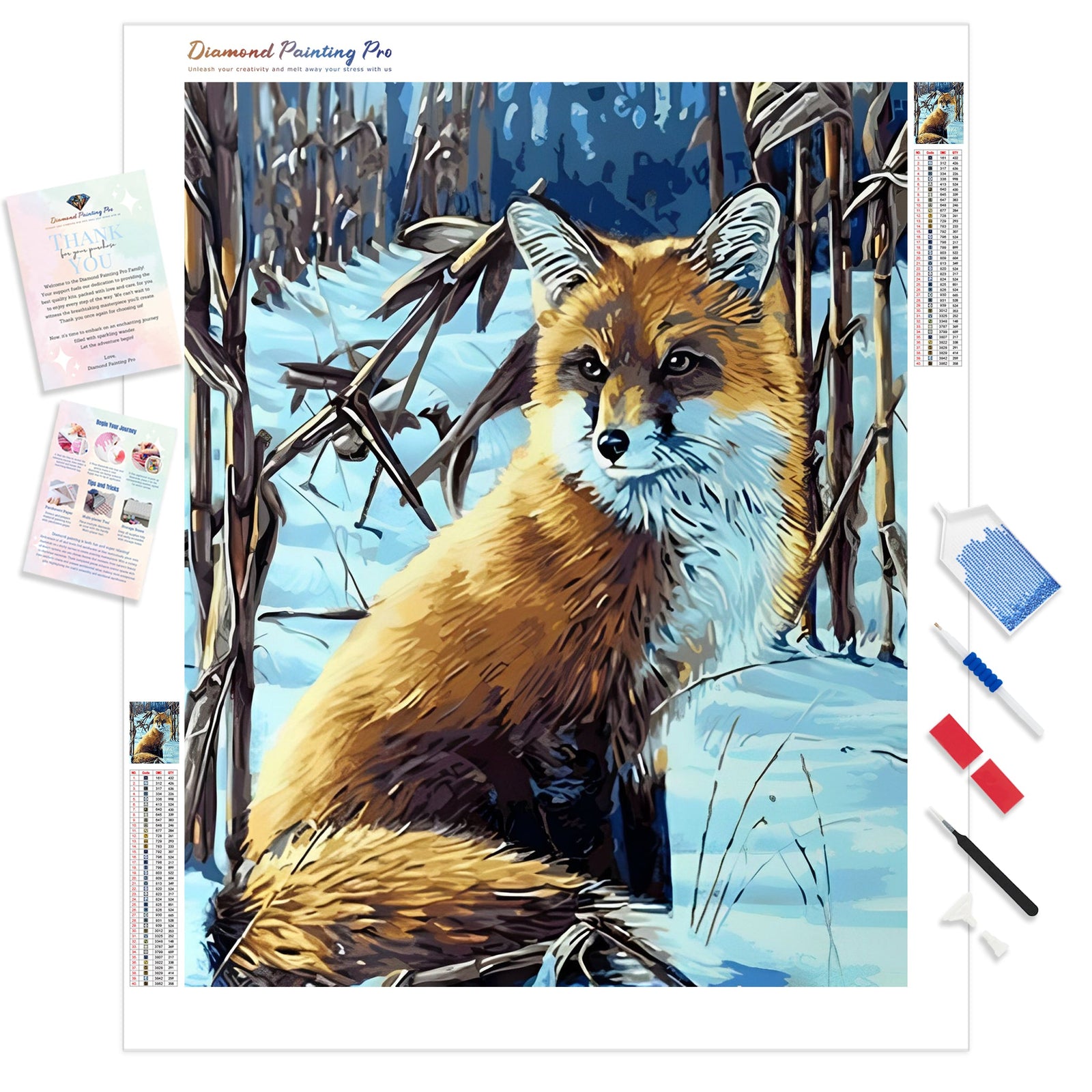 Fox in the Snow | Diamond Painting Kit - Full Drill - Square or Round Diamonds with AB Drills Option