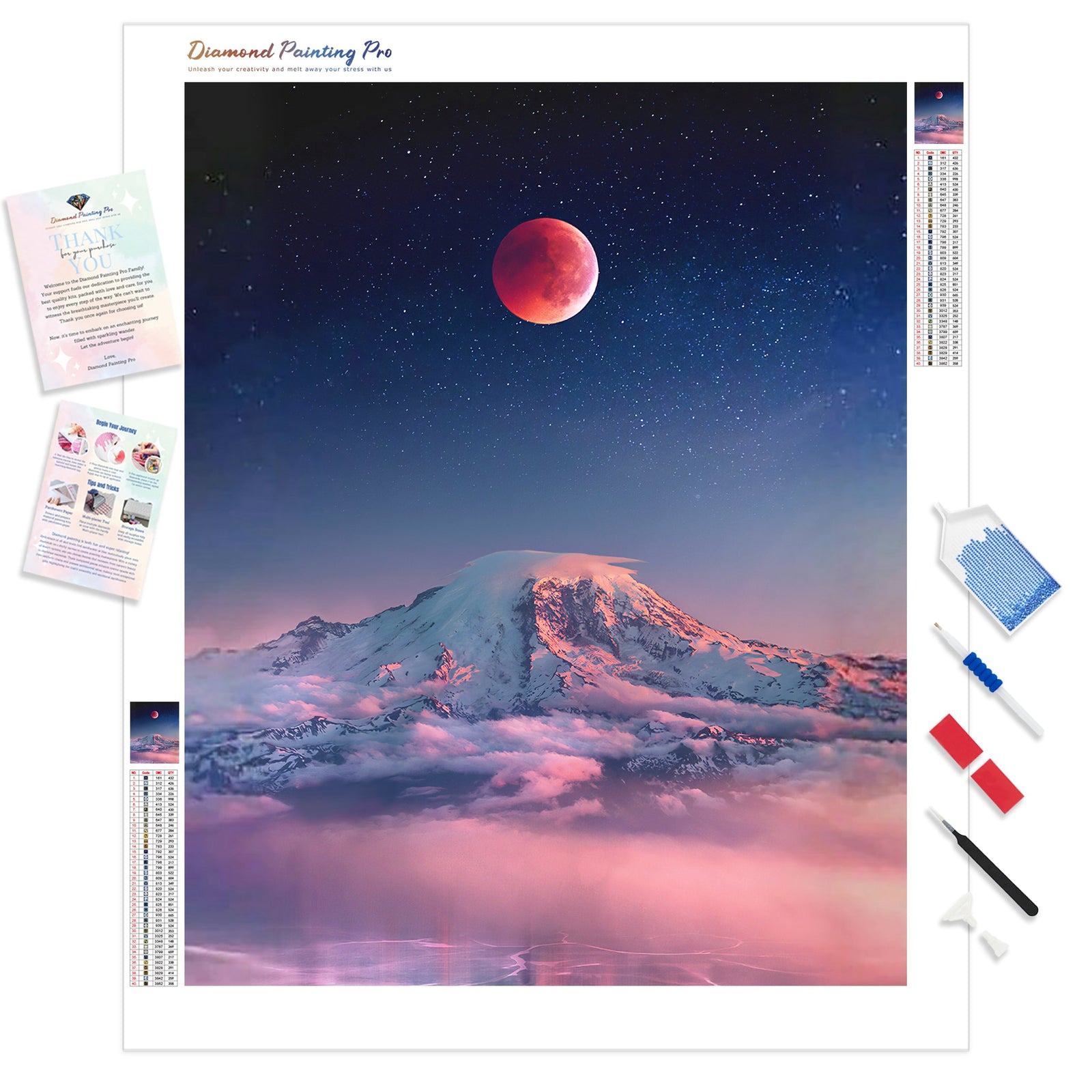 Pink Moon Scene | Diamond Painting Kit - Full Drill - Square or Round Diamonds with AB Drills Option