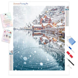 Village Winter Lake | Diamond Painting Kit - Full Drill - Square or Round Diamonds with AB Drills Option