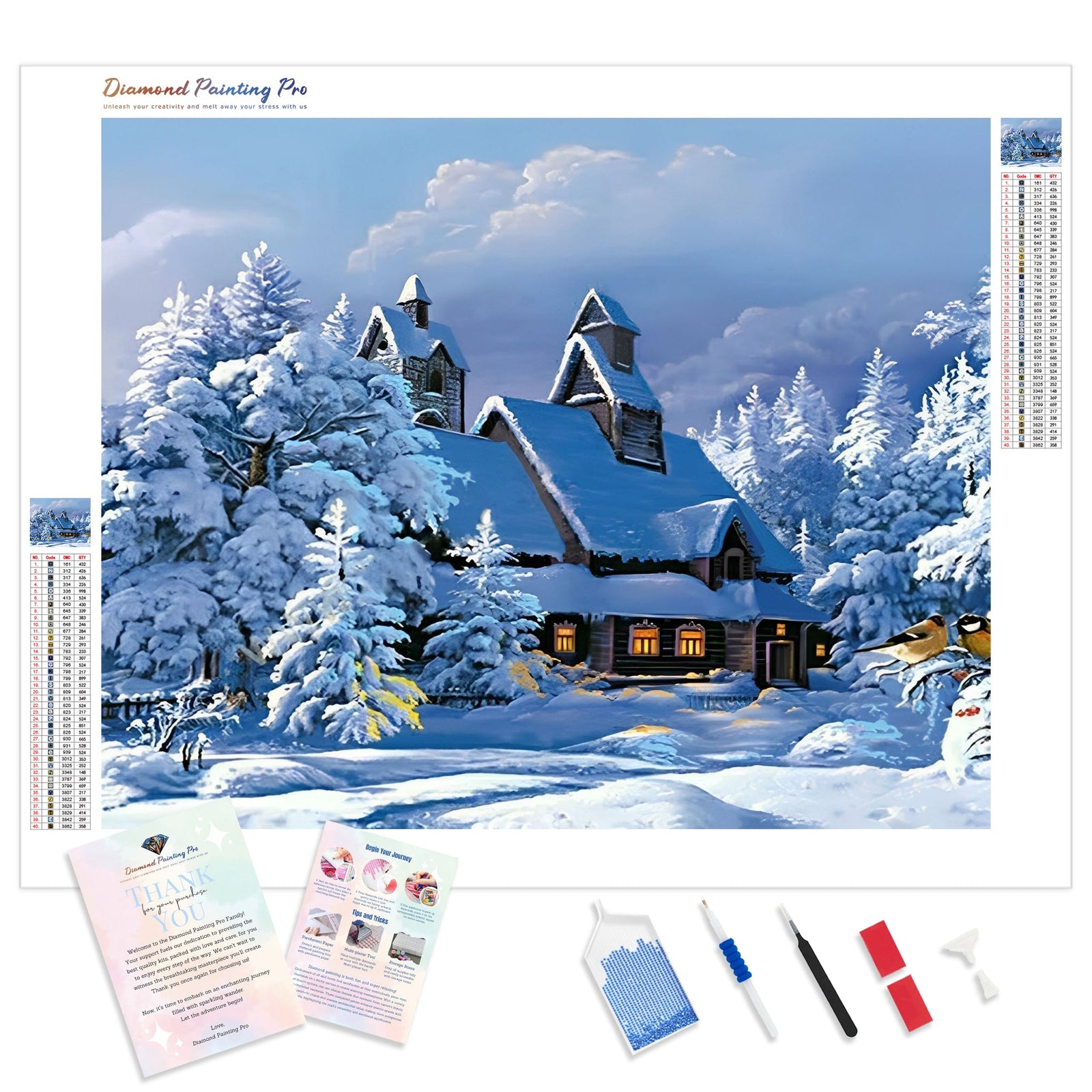 A House in Winter Snow | Diamond Painting Kit - Full Drill - Square or Round Diamonds with AB Drills Option