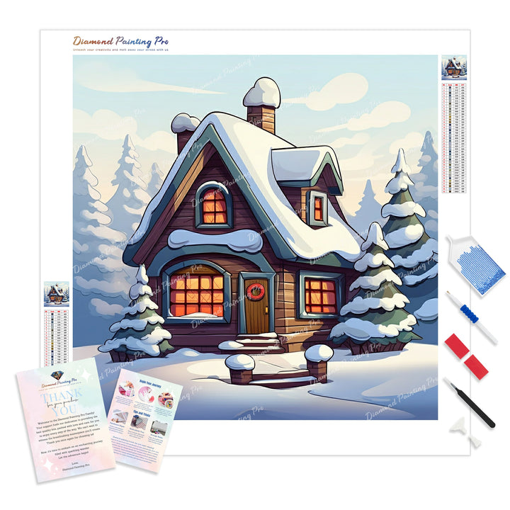 Snowy Cabin Serenity | Diamond Painting