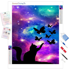 Cat Under Starry Galaxy | Diamond Painting Kit - Full Drill - Square or Round Diamonds with AB Drills Option