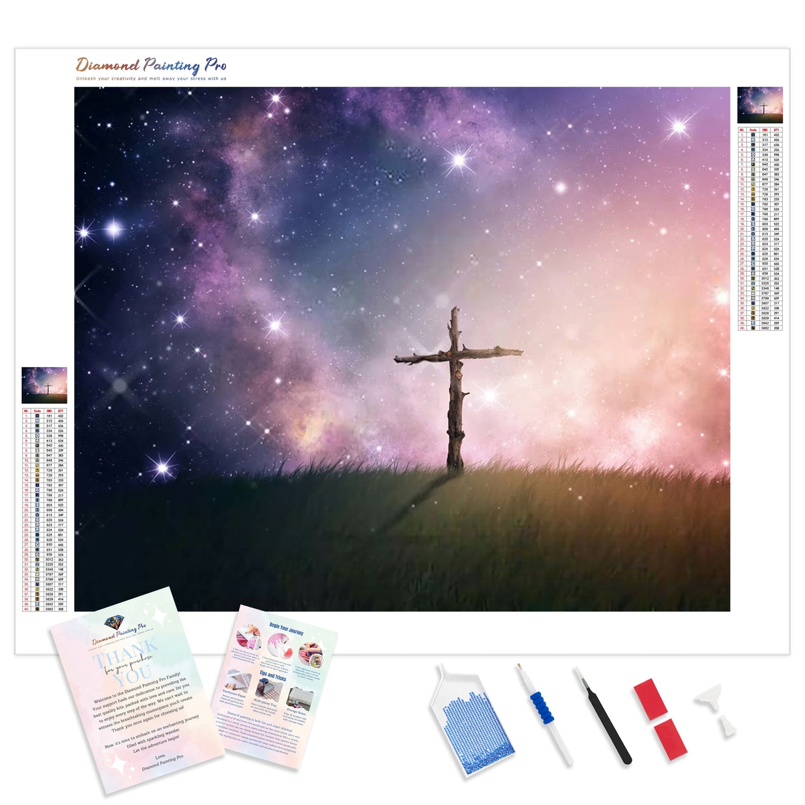 Single Cross Under the Night Sky | Diamond Painting Kit - Full Drill - Square or Round Diamonds with AB Drills Option