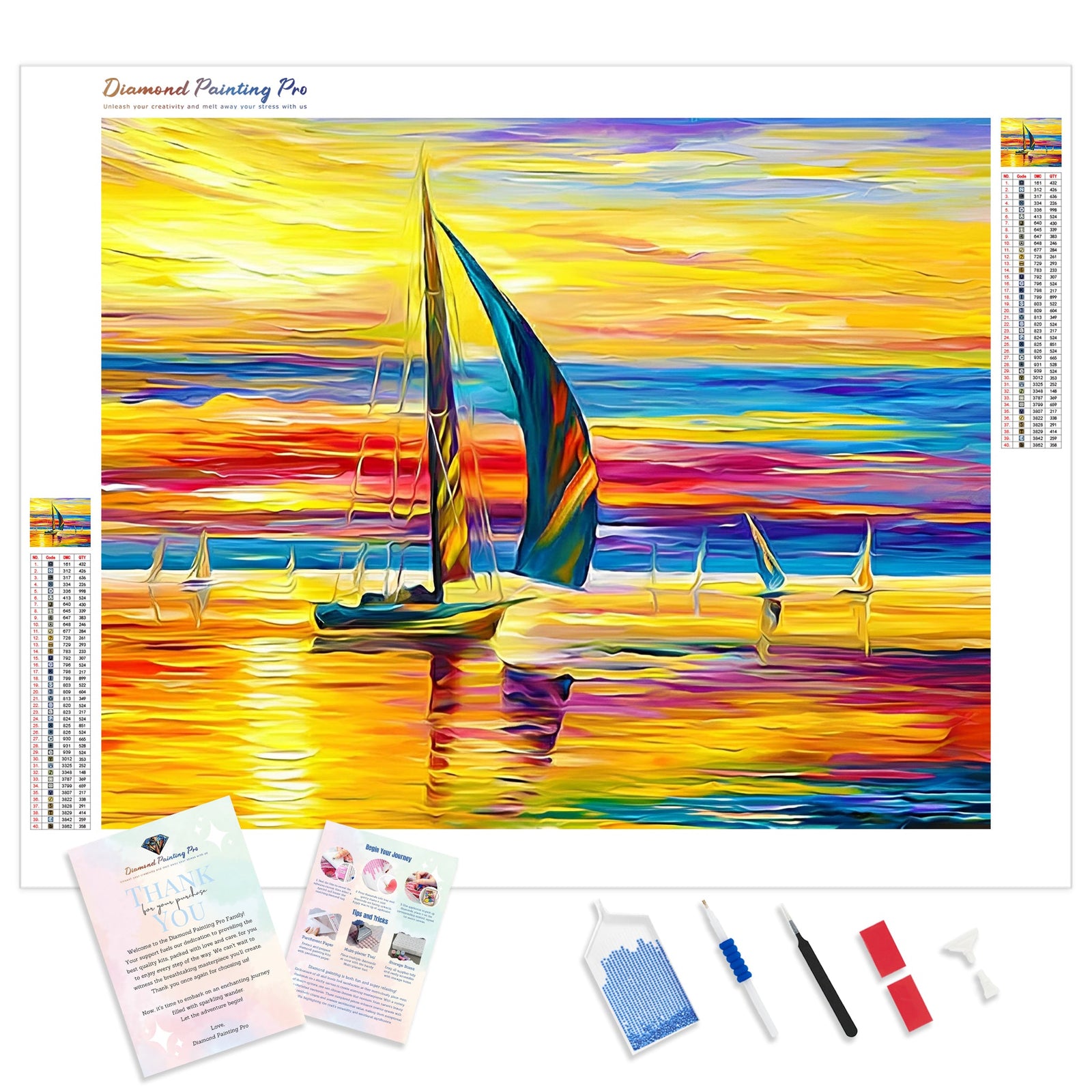 Bright Sailboat Sunset | Diamond Painting Kit - Full Drill - Square or Round Diamonds with AB Drills Option