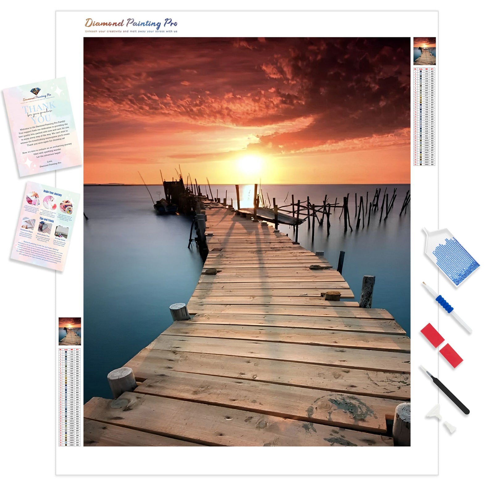 Sunset Boardwalk | Diamond Painting Kit - Full Drill - Square or Round Diamonds with AB Drills Option