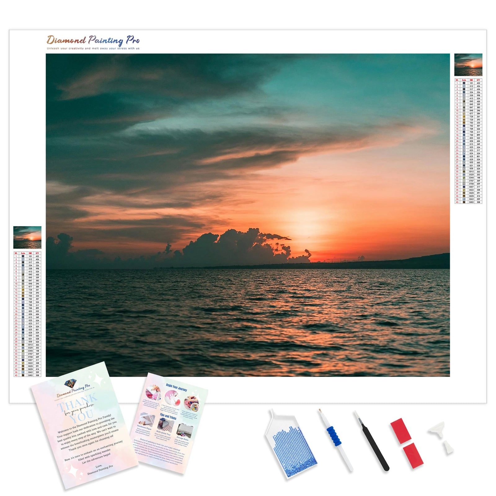 Ocean Blue Sunset | Diamond Painting Kit - Full Drill - Square or Round Diamonds with AB Drills Option