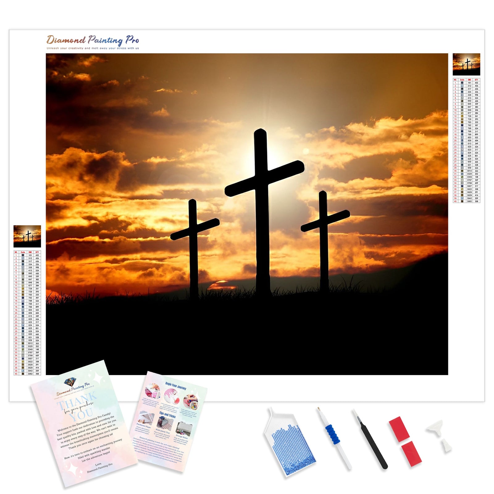 Crosses at Sunset on the Hill | Diamond Painting Kit - Full Drill - Square or Round Diamonds with AB Drills Option