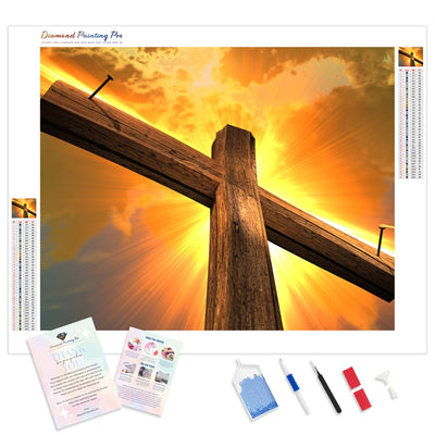 Wooden Cross Sunrise | Diamond Painting Kit - Full Drill - Square or Round Diamonds with AB Drills Option