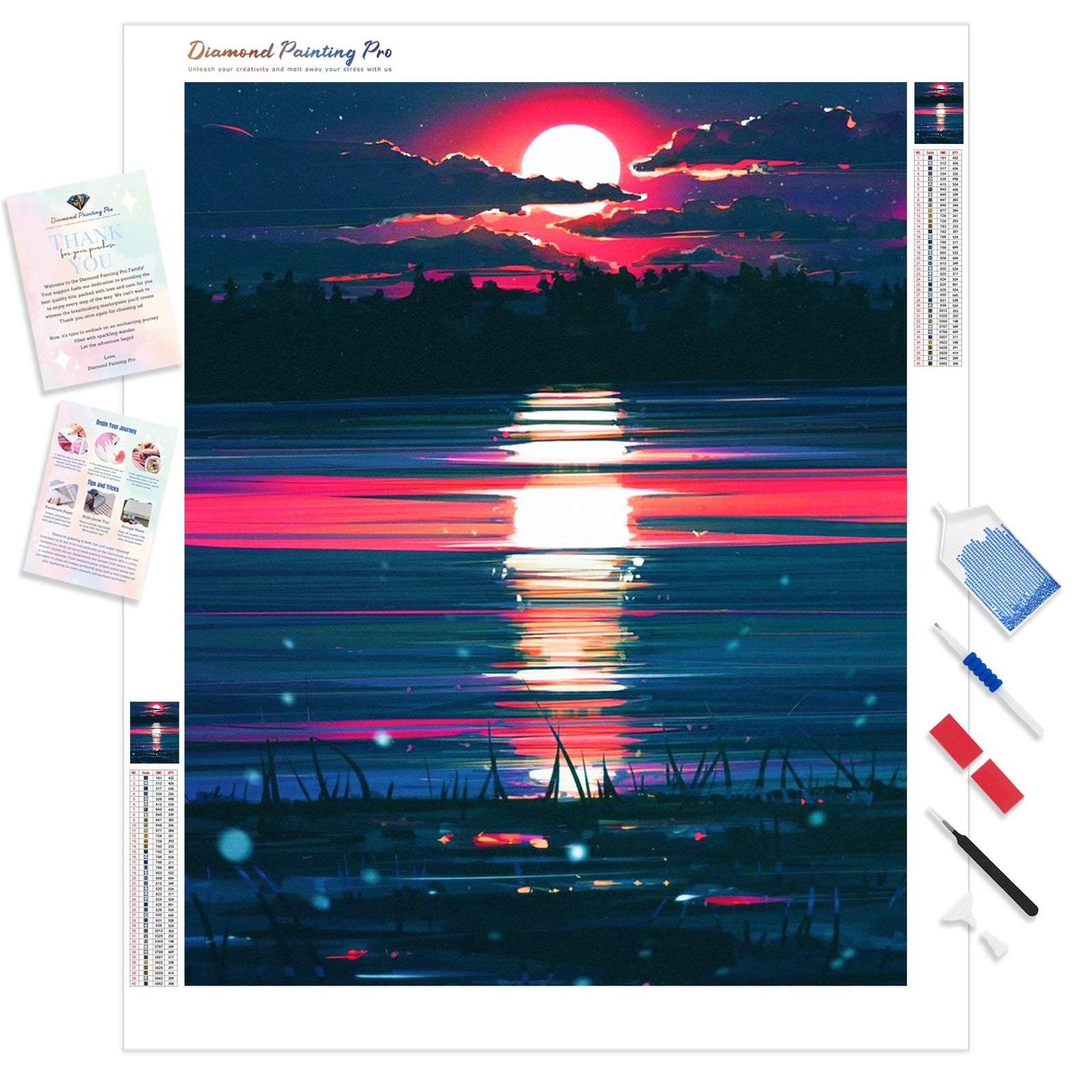 Moonlight Beach Reflection | Diamond Painting Kit - Full Drill - Square or Round Diamonds with AB Drills Option