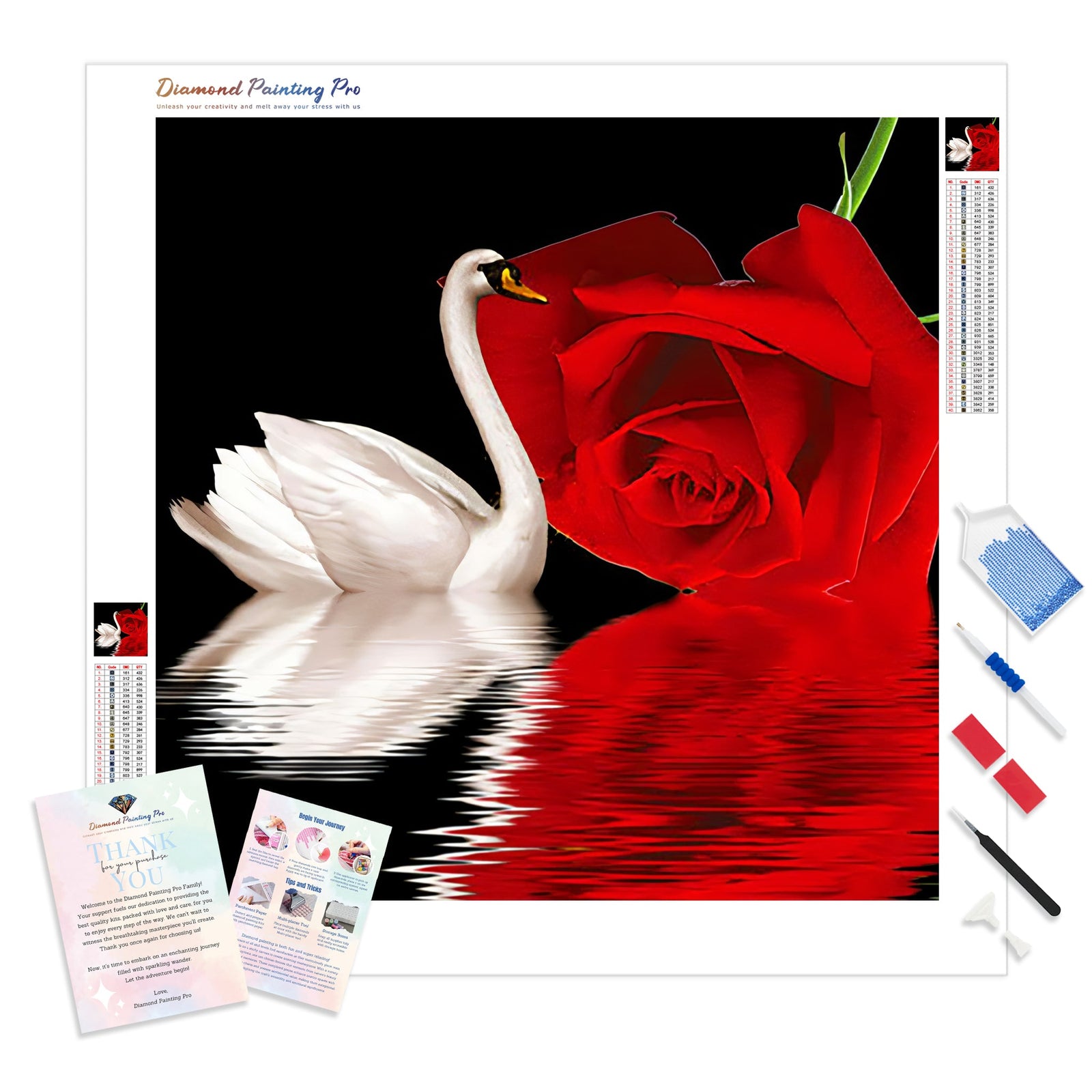 Swans and Roses | Diamond Painting Kit - Full Drill - Square or Round Diamonds with AB Drills Option