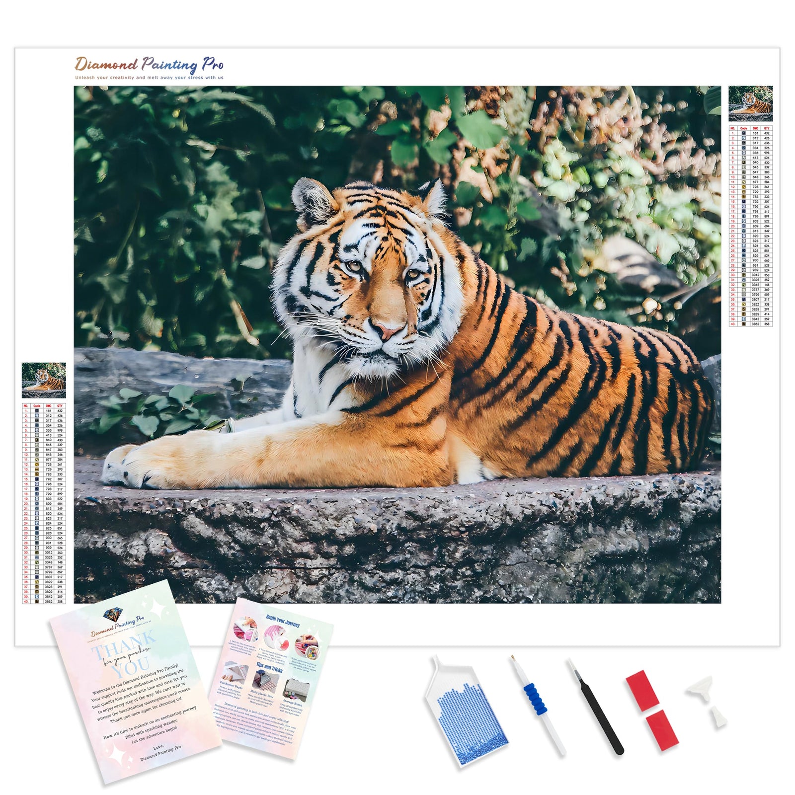 Resting Tiger | Diamond Painting Kit - Full Drill - Square or Round Diamonds with AB Drills Option