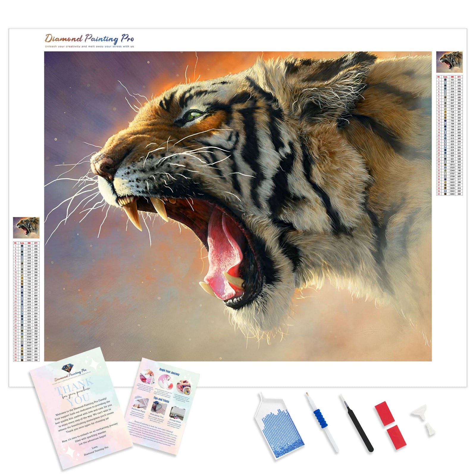 Tiger Roar | Diamond Painting Kit - Full Drill - Square or Round Diamonds with AB Drills Option