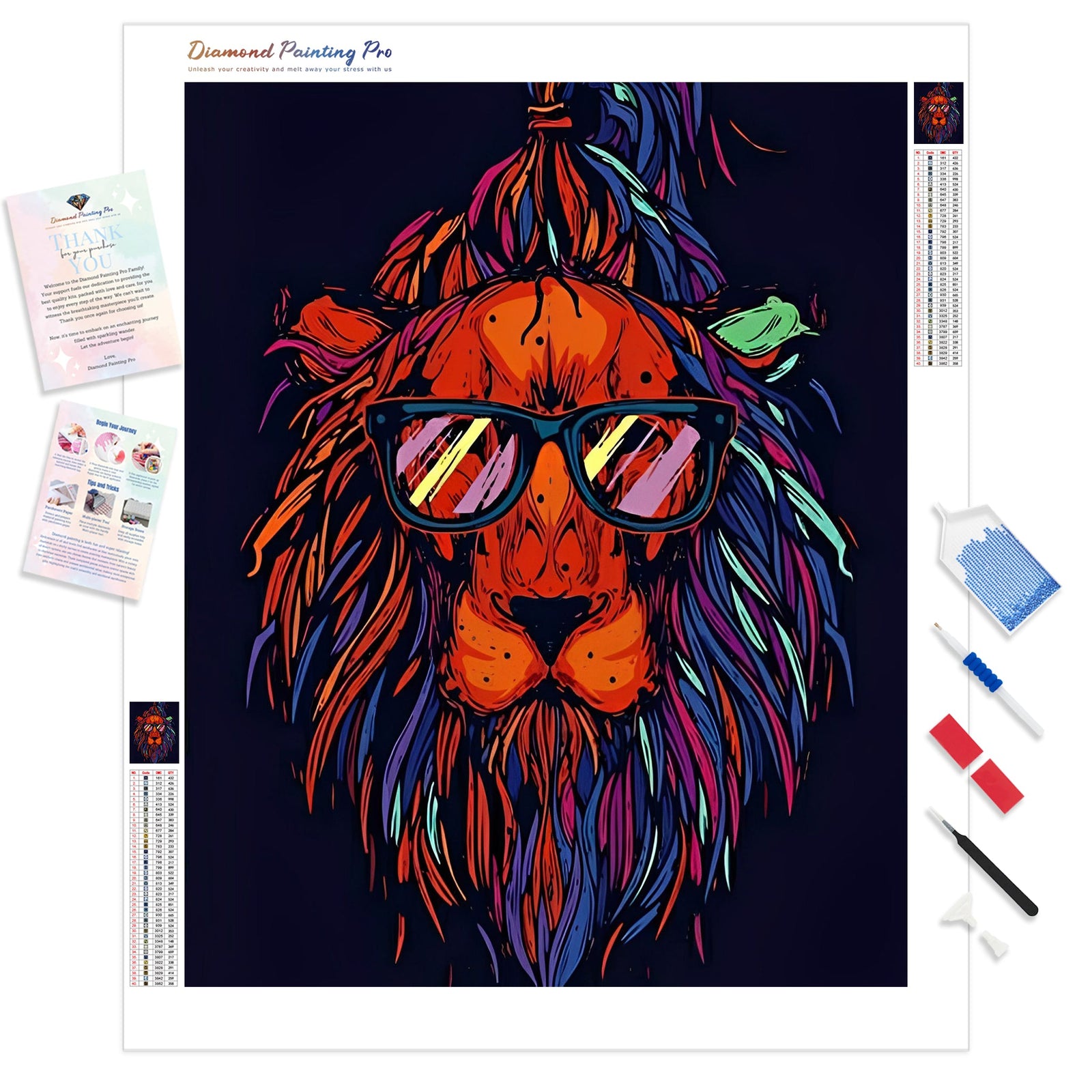 Lion Hipster | Diamond Painting Kit - Full Drill - Square or Round Diamonds with AB Drills Option