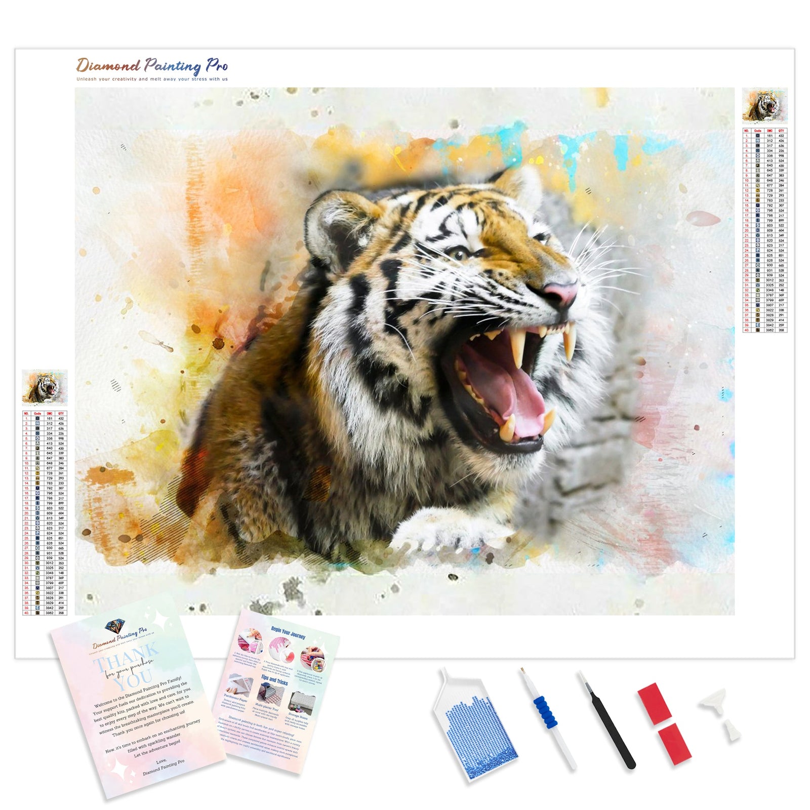 Fierce Tiger | Diamond Painting Kit - Full Drill - Square or Round Diamonds with AB Drills Option