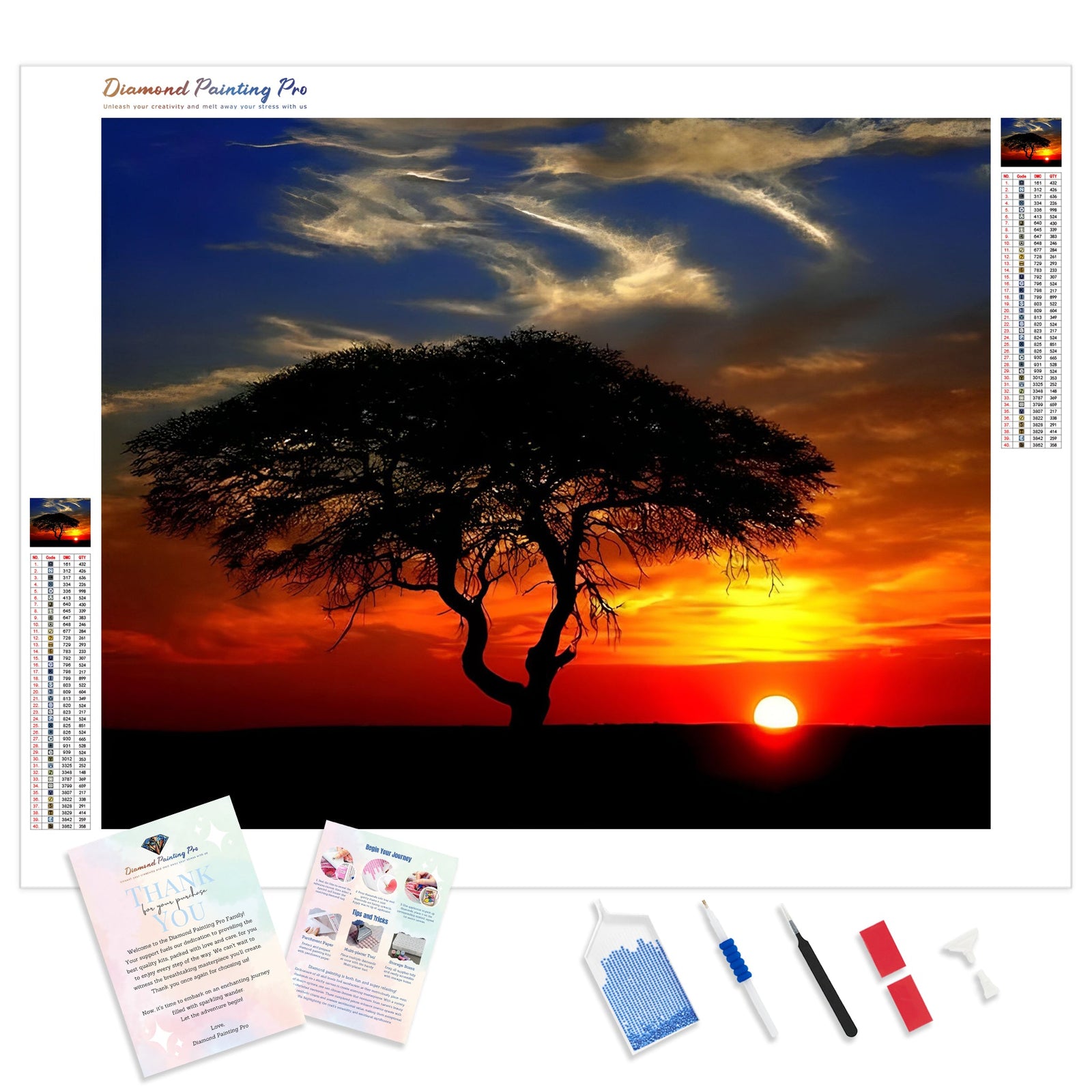 African Landscape Sunset | Diamond Painting Kit - Full Drill - Square or Round Diamonds with AB Drills Option