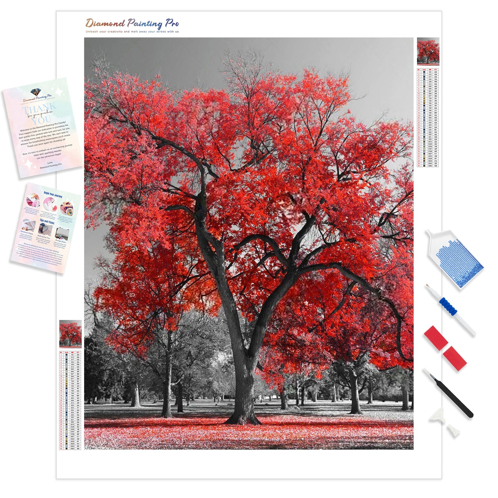 Big Red Tree | Diamond Painting Kit - Full Drill - Square or Round Diamonds with AB Drills Option