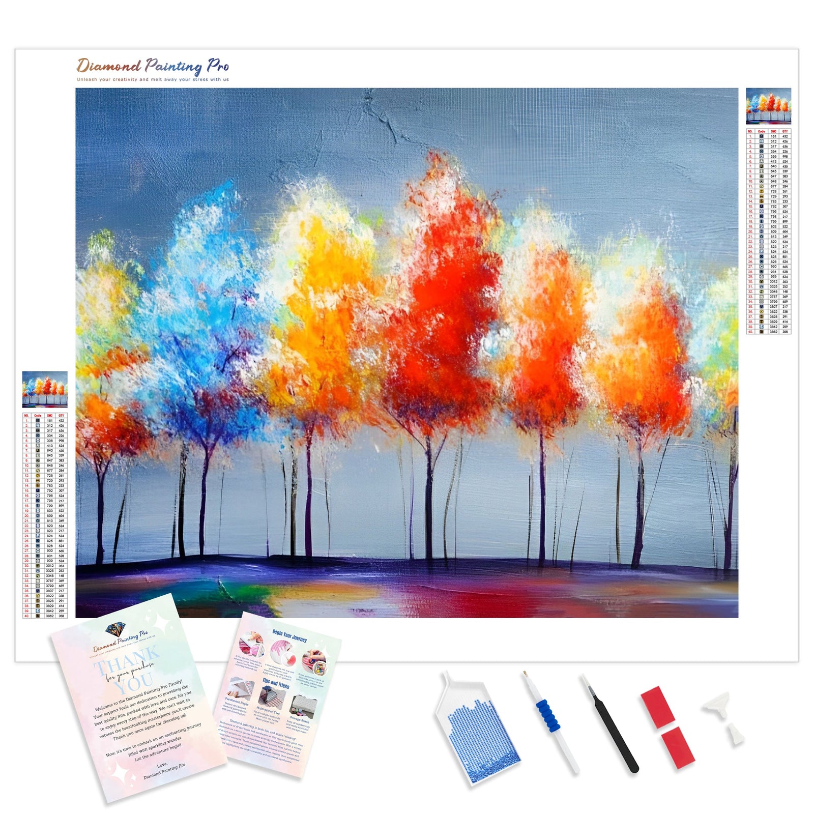 Colorful Trees | Diamond Painting Kit - Full Drill - Square or Round Diamonds with AB Drills Option