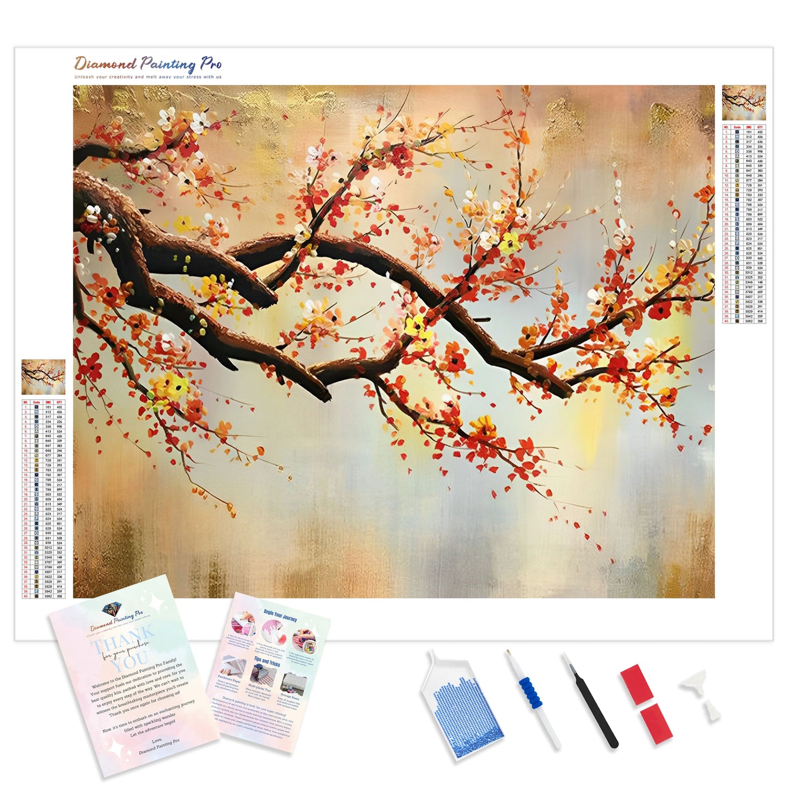 Abstract The plum tree | Diamond Painting Kit - Full Drill - Square or Round Diamonds with AB Drills Option