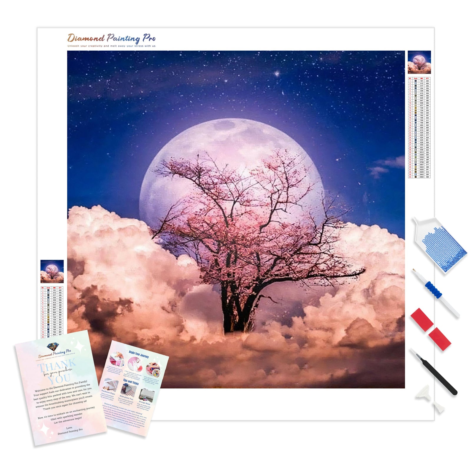 Blossoms and Moon | Diamond Painting Kit - Full Drill - Square or Round Diamonds with AB Drills Option