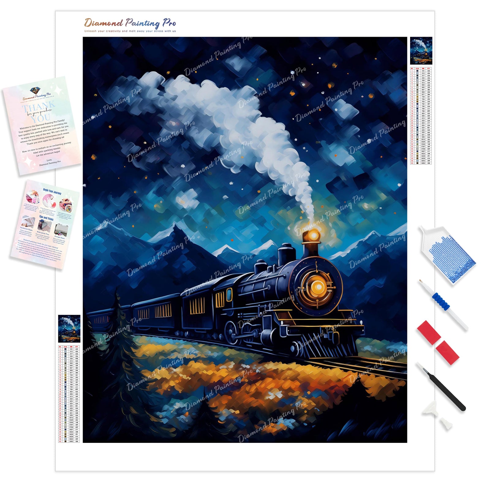 Starry Night Express | Diamond Painting Kit - Full Drill - Square or Round Diamonds with AB Drills Option