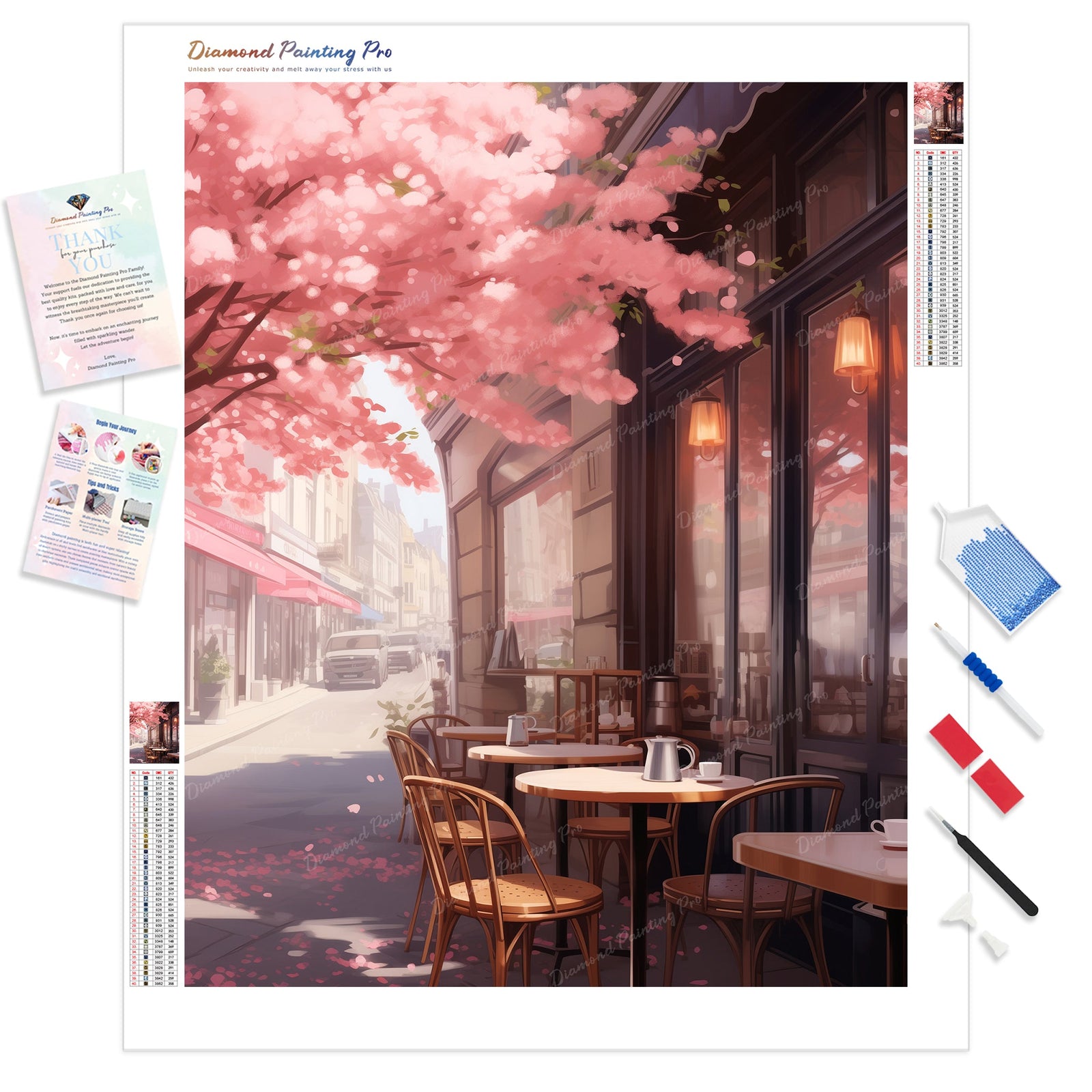 Romantic Neighborhood Cafe | Diamond Painting Kit - Full Drill - Square or Round Diamonds with AB Drills Option