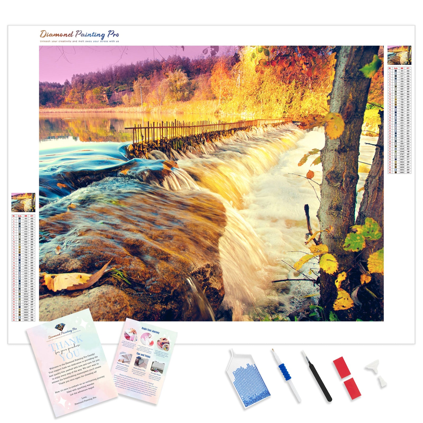 Autumn River Waterfall | Diamond Painting Kit - Full Drill - Square or Round Diamonds with AB Drills Option