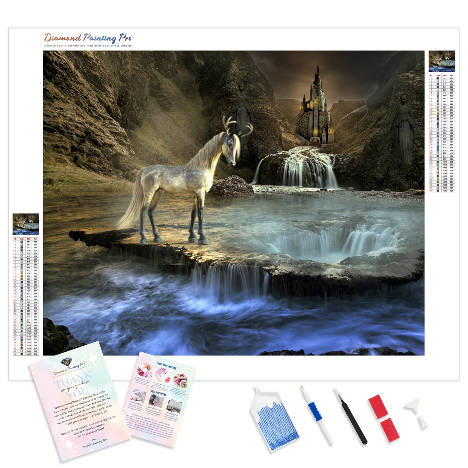 Unicorn Waterfall | Diamond Painting Kit - Full Drill - Square or Round Diamonds with AB Drills Option