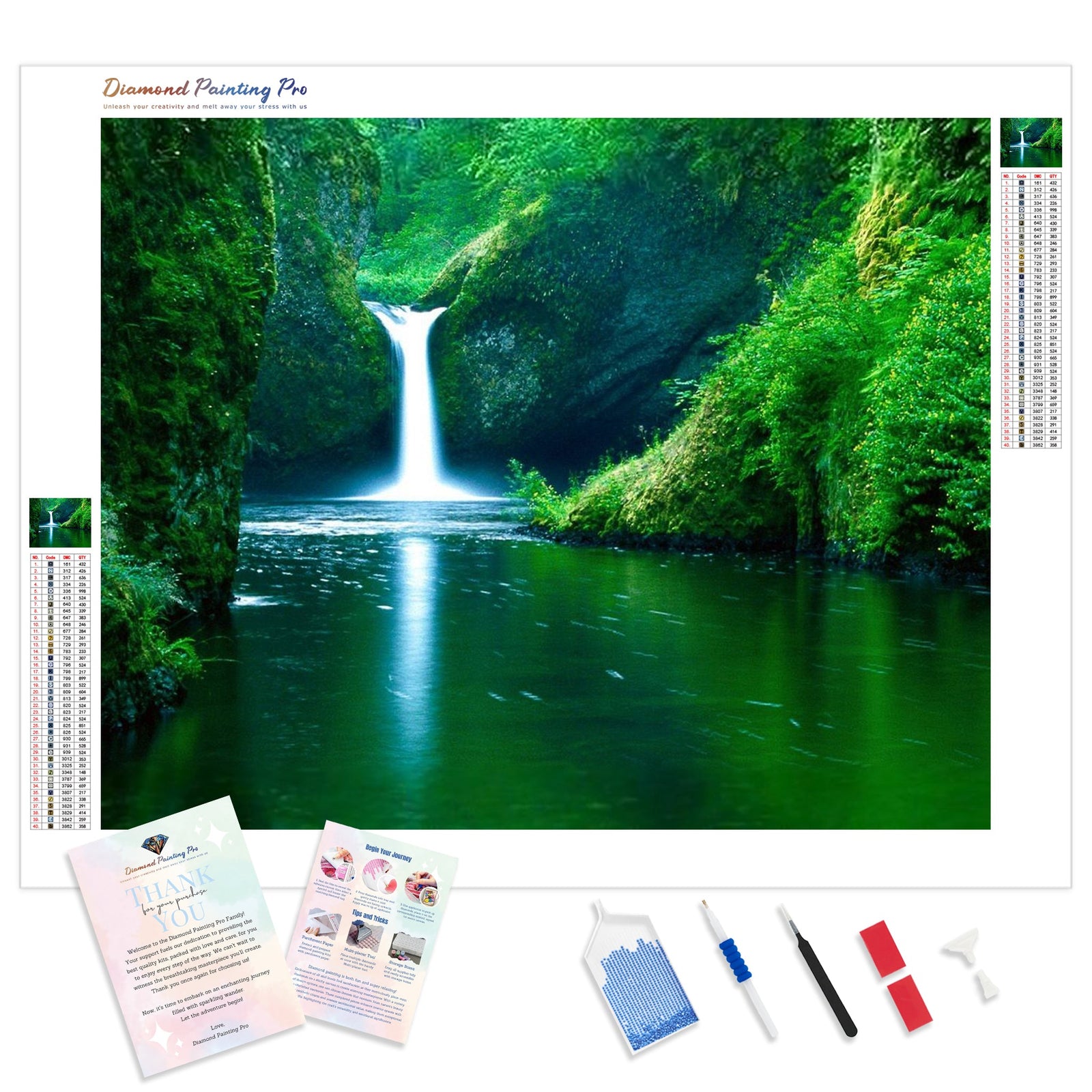 Waterfall in Forest | Diamond Painting Kit - Full Drill - Square or Round Diamonds with AB Drills Option