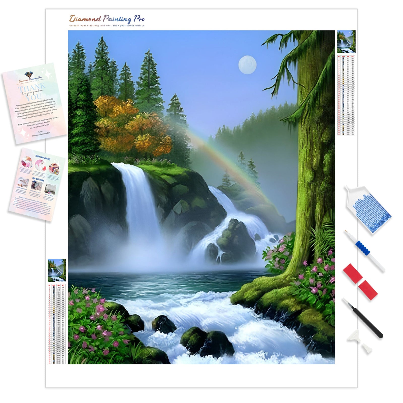 Waterfall under Rainbow | Diamond Painting Kit - Full Drill - Square or Round Diamonds with AB Drills Option